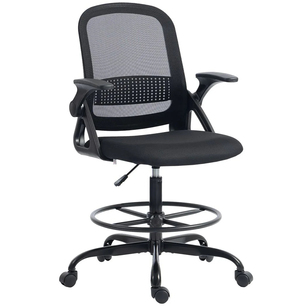 HOMCOM Painting Chair with Mesh Back, Adjustable Footrest & Flip-up Armrests – Sit-Stand Desk Chair, Black
