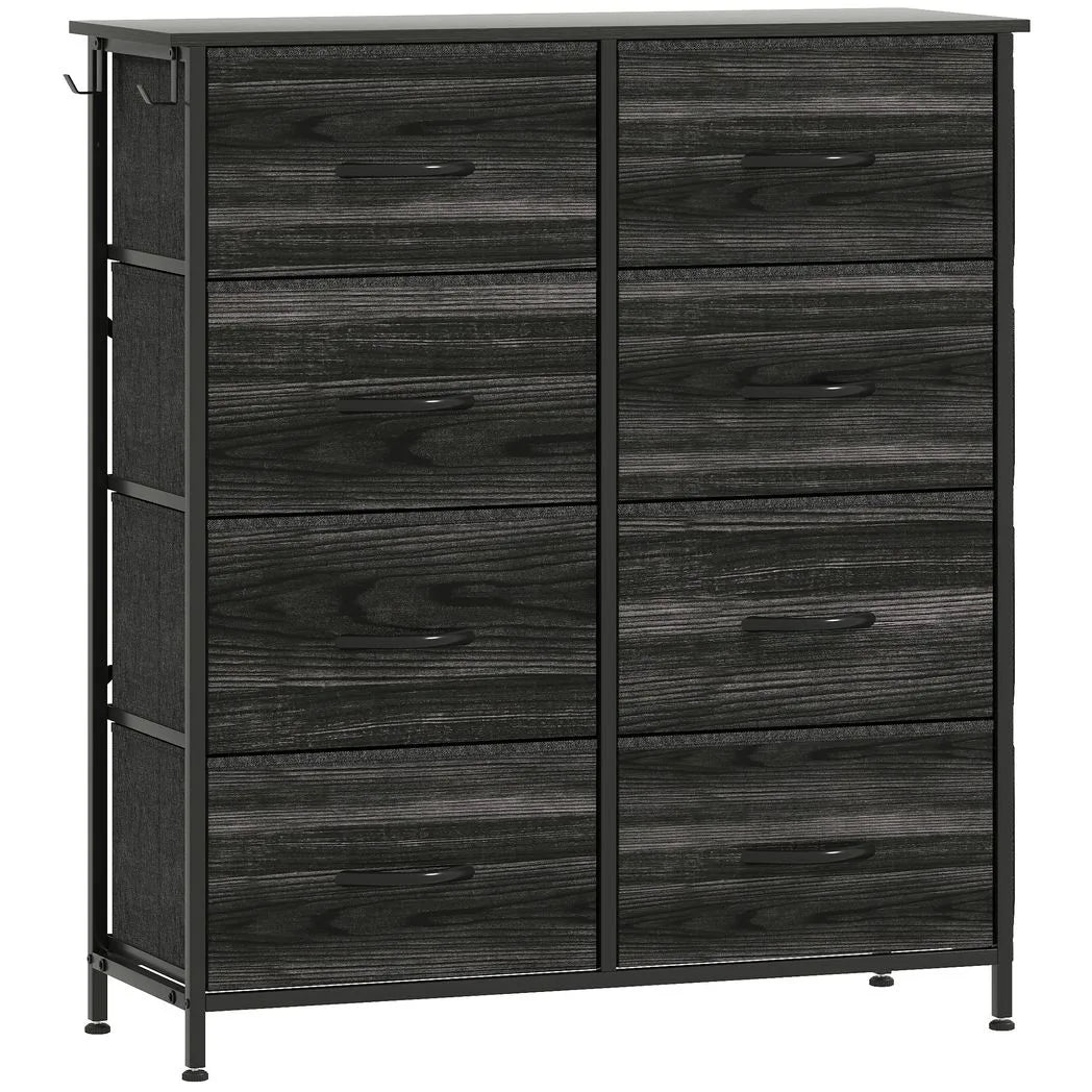 HOMCOM Eight Fabric Drawer Chest with Steel Frame, Pockets and Anti-Tipping Kit – Bedroom Storage, Black