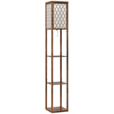 HOMCOM Three-Shelf Standing Lamp – Rustic Brown/White