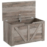 HOMCOM 100L Storage Box with Safety Hinge – Seat Top Storage Chest and Bench, Grey Wood-Effect