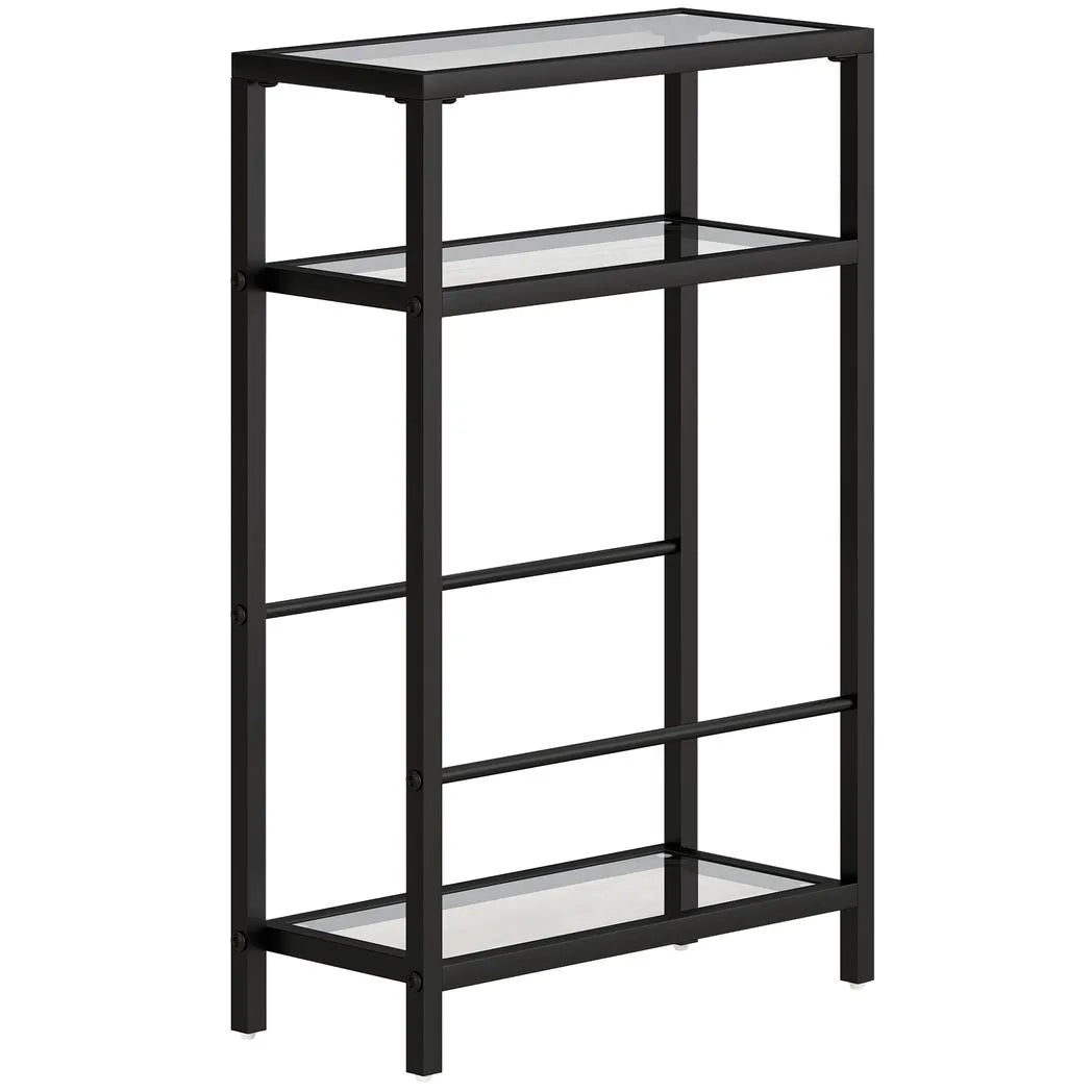 HOMCOM 3-Tier Narrow Side Table with Tempered Glass Shelves – Slim End Table for Small Spaces, Black