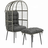 Outsunny Garden Egg Chair with Footstool, PE Rattan Indoor Outdoor Lounge Set with Thick Cushions – Light Grey