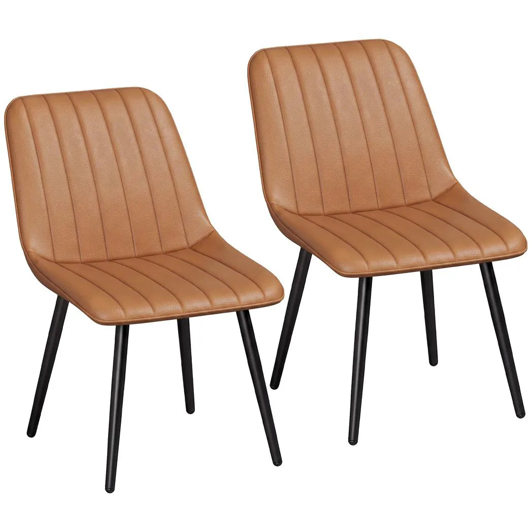 HOMCOM Faux Leather Upholstered Dining Chairs, Set of 2 with Metal Legs – Modern Kitchen Chairs, Brown