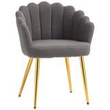HOMCOM Petal-Back Lounge Armchair with Faux Lamb's Wool & Metal Legs – Accent Chair for Living Room, Grey