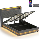HOMCOM 4ft6 Double Ottoman Bed Frame with Hydraulic Storage, RGB LED Lights and USB Charging – Grey