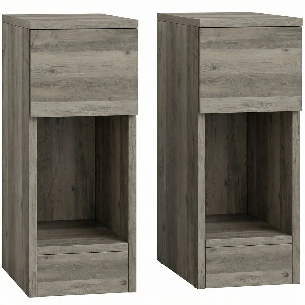 HOMCOM Set of 2 Slim Bedside Tables with Drawer and Shelf – Modern Storage Side Tables, Grey