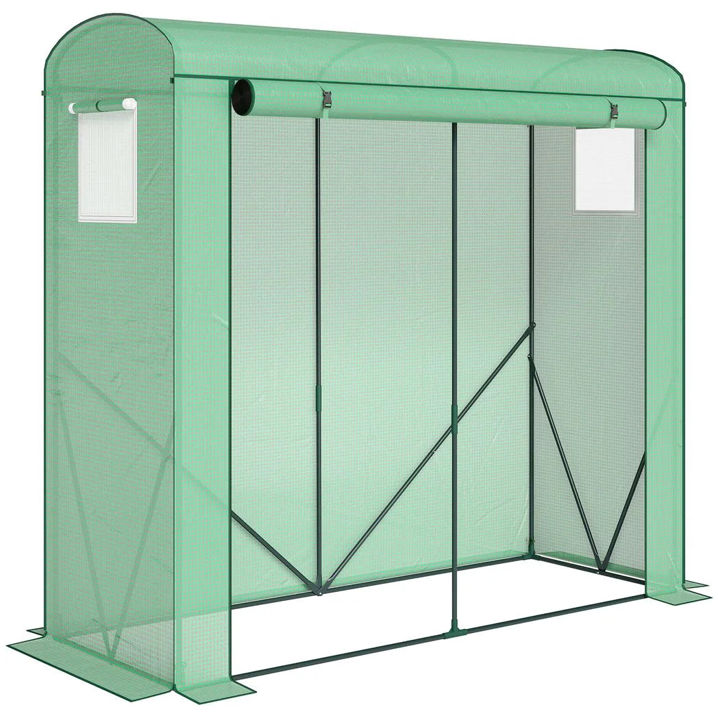 Outsunny Walk-In Mini Greenhouse with Roll-Up Door and 2 Mesh Windows, PE Cover, 200 x 75 x 188 cm, Green
