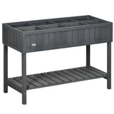 Outsunny Fir Wood Raised Planter with 8 Compartments and Bottom Shelf – Garden Plant Stand, Dark Grey