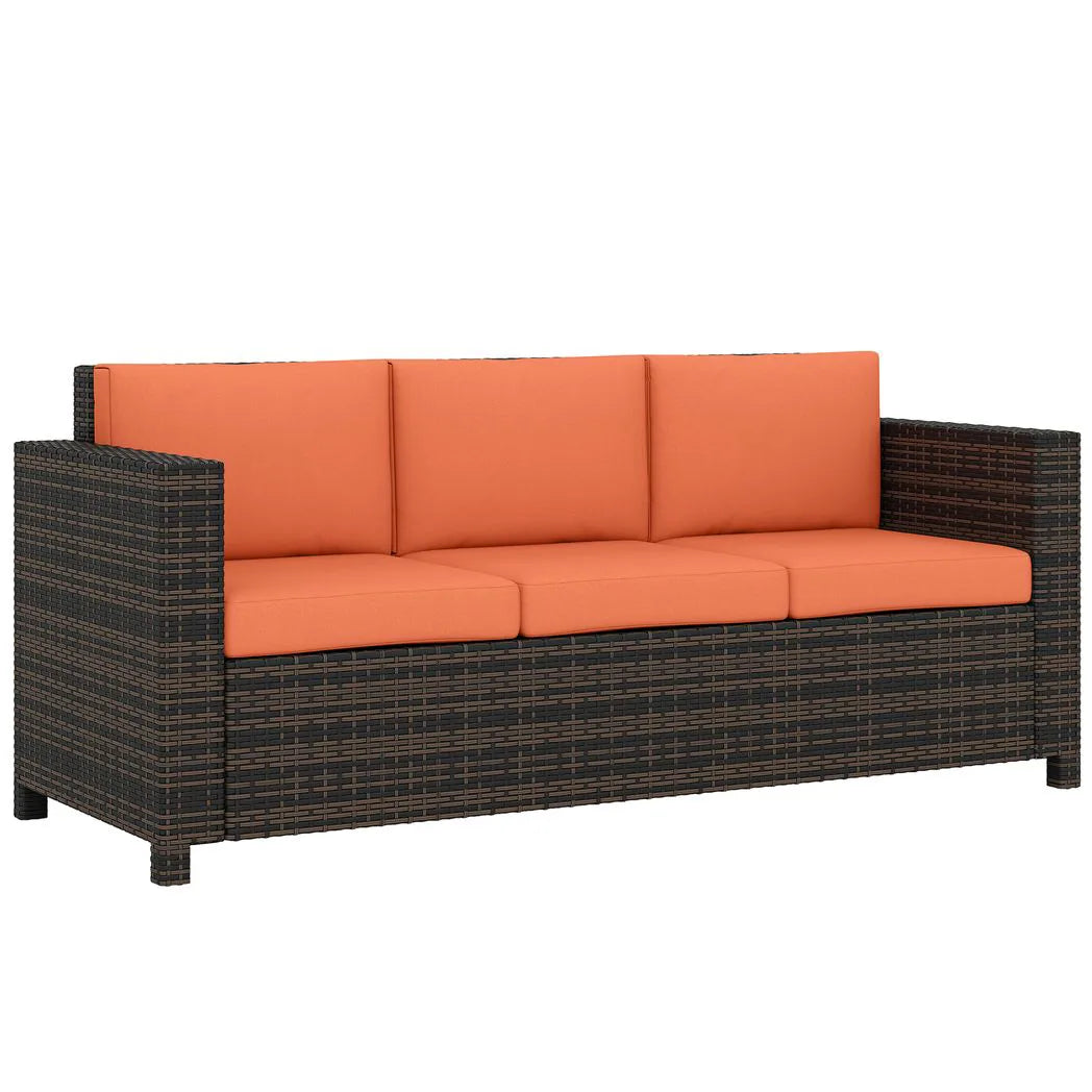 Outsunny 3-Seater Rattan Garden Sofa – Weather-Resistant Outdoor Sofa with Cushions, Orange