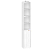 HOMCOM 6-Tier Bookcase with Adjustable Shelf, Cabinet and Anti-Tip Hardware – White Wood Effect