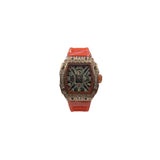 Longbo Gents Quartz Skeleton Watch with Clear Dial & Orange Rubber Strap – Rose Bling Fashion Wristwatch