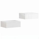 HOMCOM Set of 2 Floating Bedside Tables with High Gloss Finish and Storage Drawer – Wall-Mounted, White