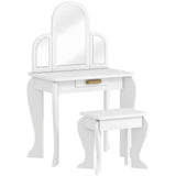 HOMCOM Kids Dressing Table and Stool Set with Mirror & Storage Drawer – Girls Vanity Table, Ages 3-6, White