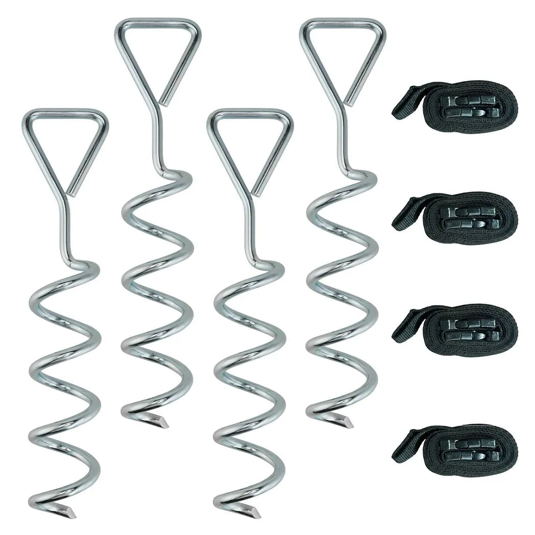 SPORTNOW Trampoline Anchor Kit with 4 Galvanised Steel Spiral Stakes & Adjustable Straps – 32cm Ground Anchors
