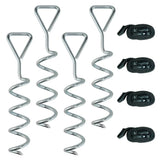 SPORTNOW Trampoline Anchor Kit with 4 Galvanised Steel Spiral Stakes & Adjustable Straps – 32cm Ground Anchors