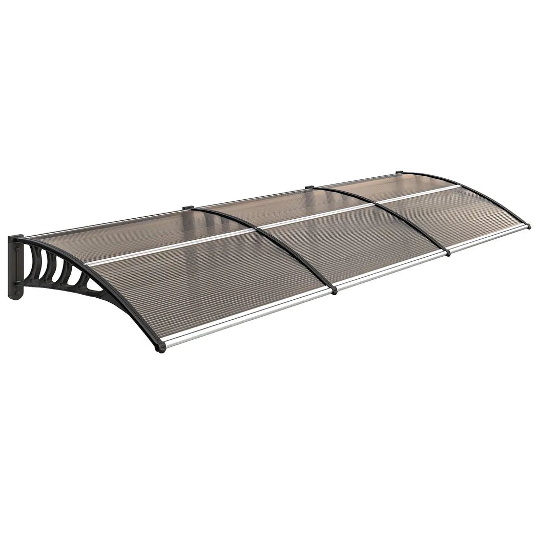 Outsunny 303 x 96cm Front Door Canopy with Polycarbonate Panels – UV-Resistant Rain Shelter Awning, Brown
