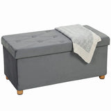 HOMCOM Velvet Upholstered Foldable Storage Ottoman Bench with Wood Legs, 67L – Footrest for Living Room, Grey
