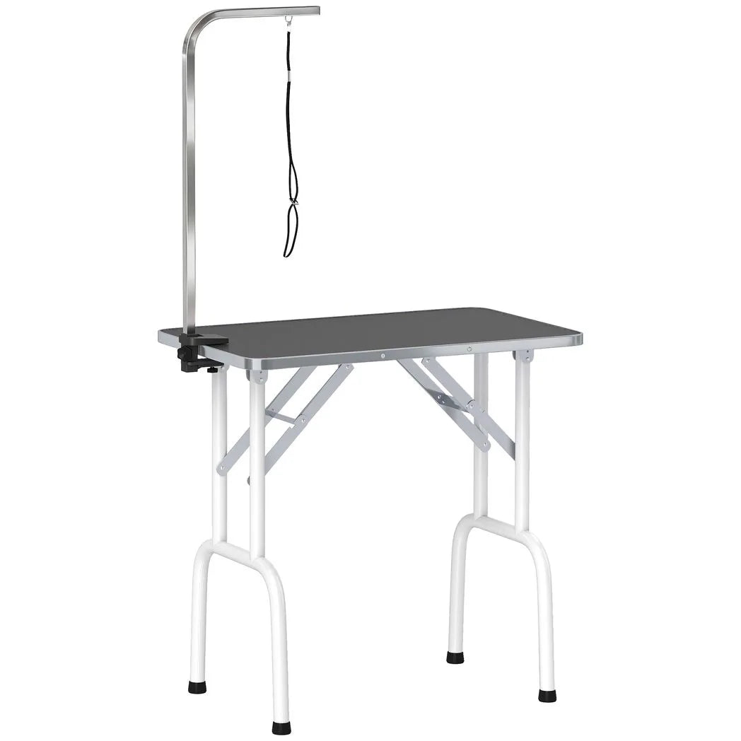 PawHut 32" Foldable Dog Grooming Table with Adjustable Arm & Non-Slip Rubber Top – Pet Drying Table, Black