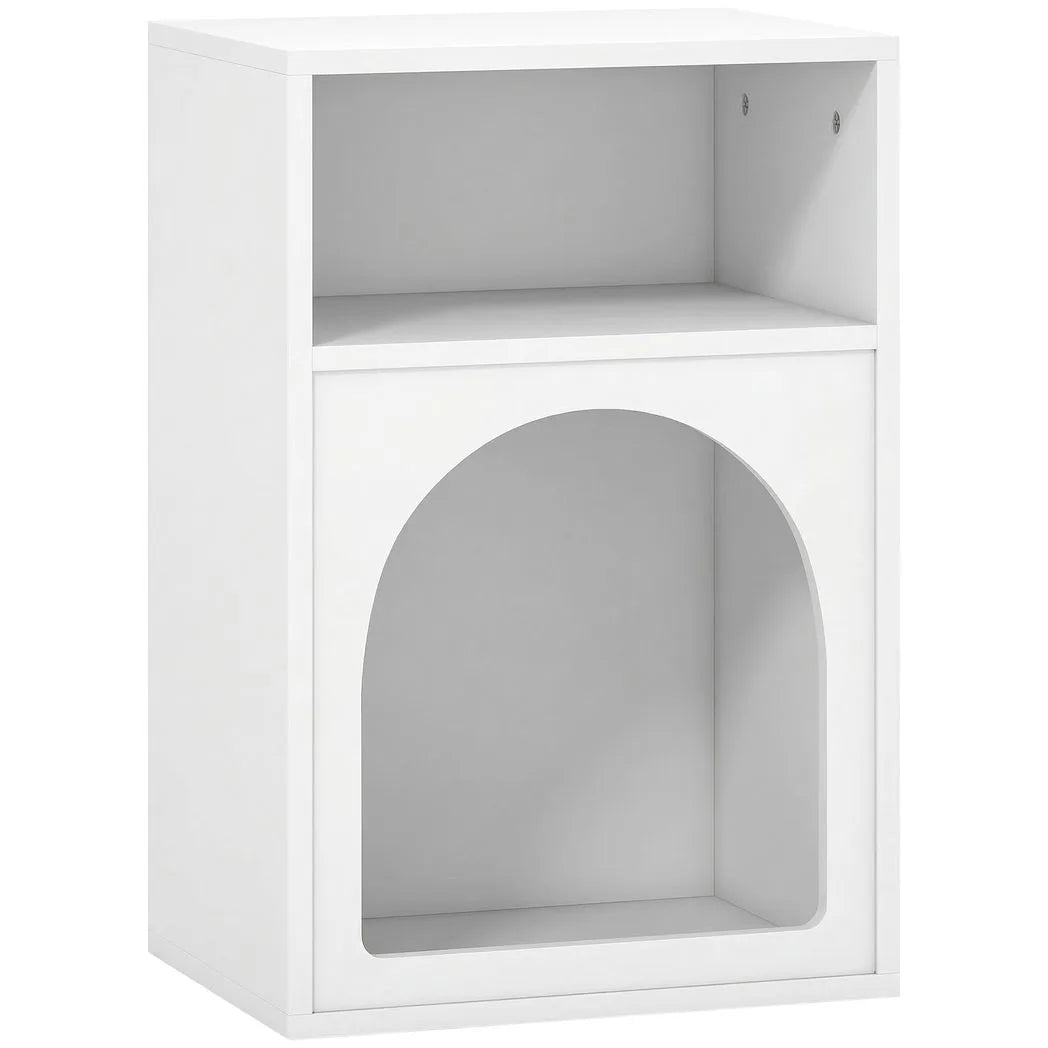 HOMCOM Narrow Bedside Table with 2 Open Compartments and Arched Design – Small Bedroom Nightstand, White