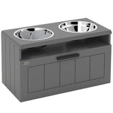 PawHut Raised Dog Bowl Stand with Slow Feeder, Steel Bowls and Drawer – Large Dogs, Grey