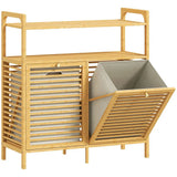 HOMCOM Double Tilt-Out Bamboo Laundry Cabinet with 2 Removable Baskets – Freestanding Bathroom Storage, Natural