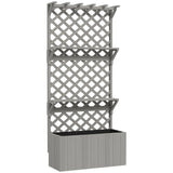 Outsunny 52L Wooden Planter with 146.5cm Trellis and Two Shelves – Raised Garden Bed for Climbers, Grey