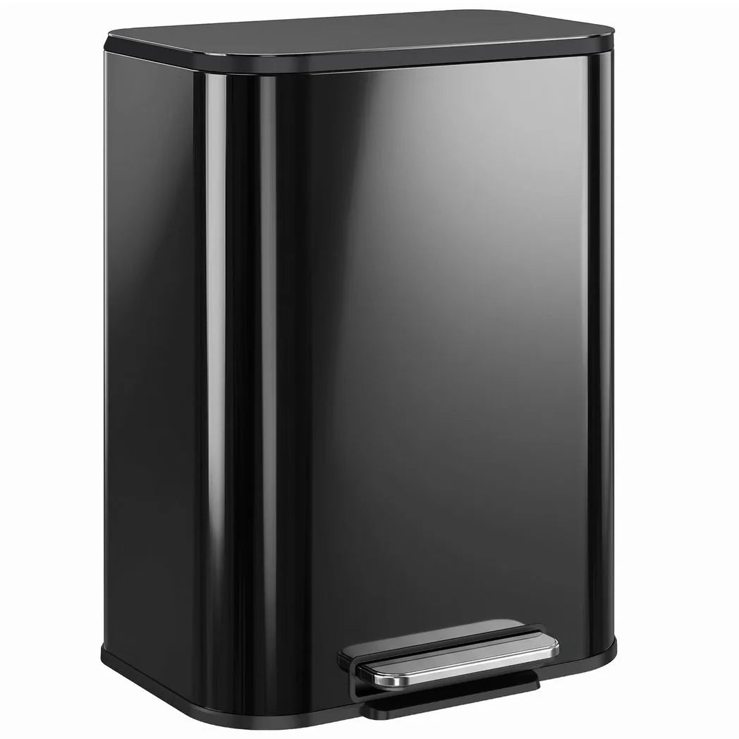 HOMCOM 50L Kitchen Bin with Soft Close Stay-Open Lid & Removable Inner Bucket – Metal Pedal Rubbish Bin, Black