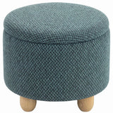 HOMCOM Round Storage Ottoman Bench with Reversible Lid and Rubberwood Legs, 19L – Footstool, Dark Blue