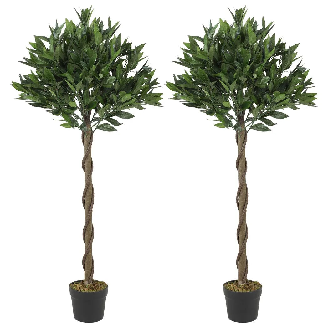 Outsunny Set of 2 Artificial Bay Laurel Topiary Trees with Weighted Pots – Outdoor Faux Plants, 120 cm