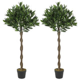 Outsunny Set of 2 Artificial Bay Laurel Topiary Trees with Weighted Pots – Outdoor Faux Plants, 120 cm
