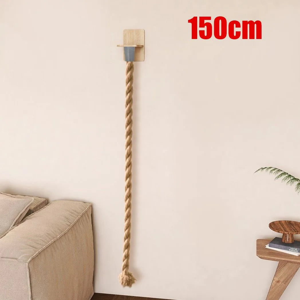 1.5m Wall-Mounted Cat Climbing & Scratching Rope Post – Pine Wood & Hemp Rope