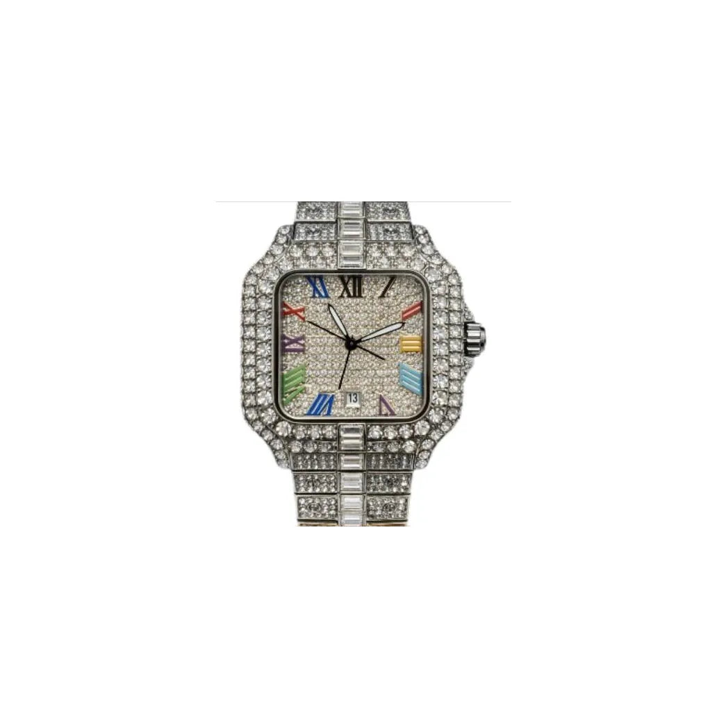 NY London Men's Bling Watch – Square Silver Dial, Silver Bracelet, Date Display