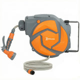 DURHAND 10m Wall-Mounted Auto-Rewind Garden Hose Reel with 7-Pattern Spray Nozzle, Orange