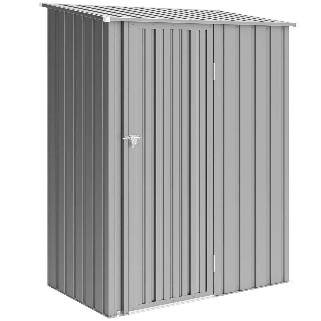 Outsunny 5ft x 3ft Metal Garden Storage Shed with Sloped Roof and Hinged Door – Galvanised Steel, Aluminium Grey