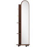 HOMCOM 2-in-1 Full Length Mirror with Storage Shelves, Floor Mirror with 4 Wheels, Coat Rack, Hooks
