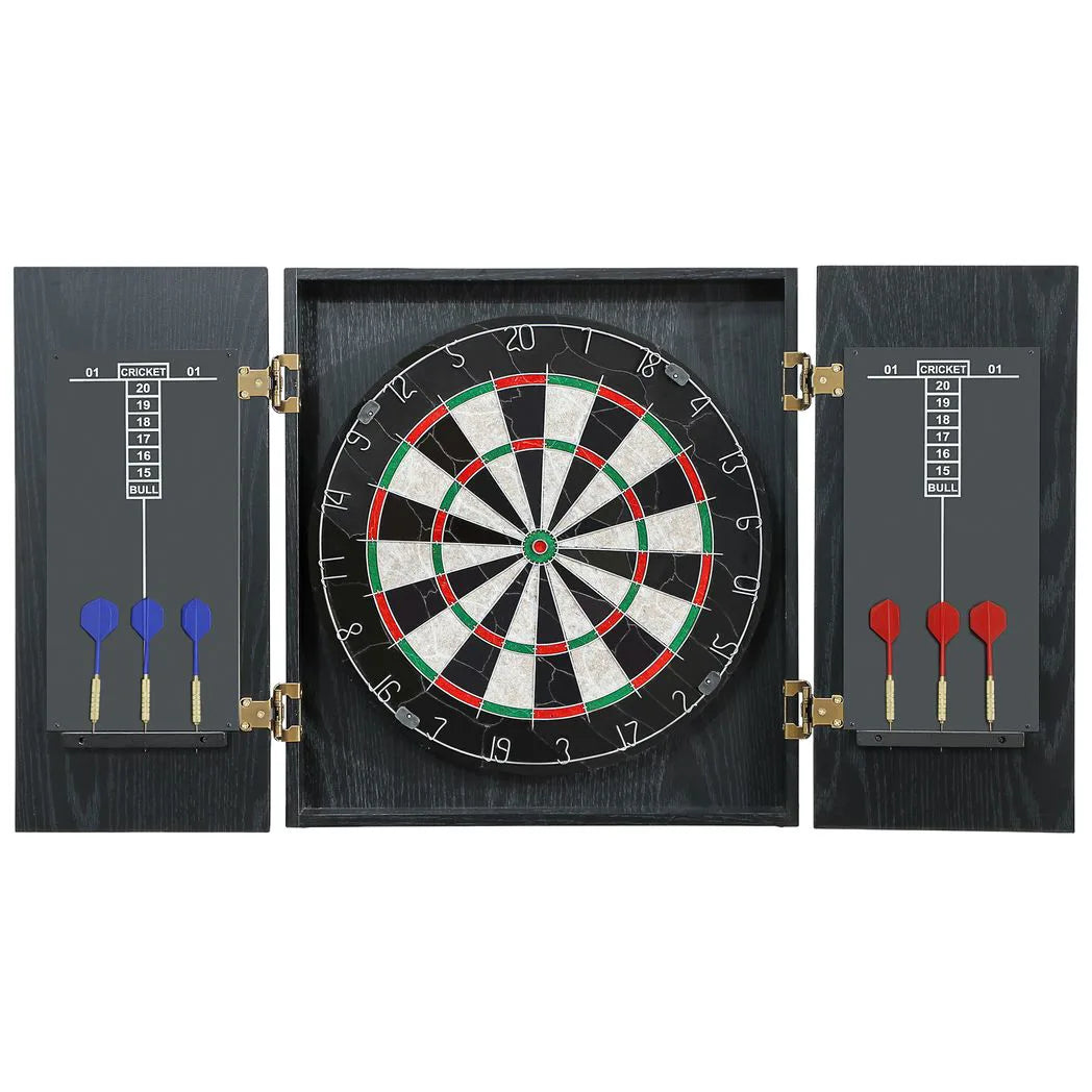 SPORTNOW Bristle Dartboard with Wooden Cabinet, 6 Steel Tip Darts & Two Scoreboards – Games Room Darts Set, Black