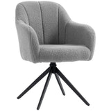 HOMCOM 360° Swivel Accent Chair with Teddy Fleece and Channel Tufting – Curved Armchair, Grey