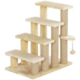 PawHut 4-Step Cat Stairs with Scratching Posts, Platform and Toy Ball – Pet Steps, Beige