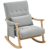 HOMCOM Wood Frame Rocking Accent Chair with 35° Rocking Base, Thick Padding and Side Pocket – Light Grey