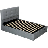 HOMCOM 4ft6 Double Ottoman Bed with Gas Lift Storage and Tufted Headboard – Linen-Look Bed Frame, Grey