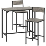 HOMCOM 3-Piece Industrial Bar Table Set with 2 Stools, Backrest and Footrest – Space-Saving, Charcoal Grey