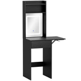 HOMCOM Small Vanity Desk with LED Mirror, Drop Leaf, Open Shelves and Drawer – Compact Dressing Table, Black