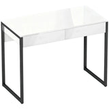 HOMCOM High Gloss Work Table with Two Handleless Drawers and Steel Frame – Home Office Desk, White