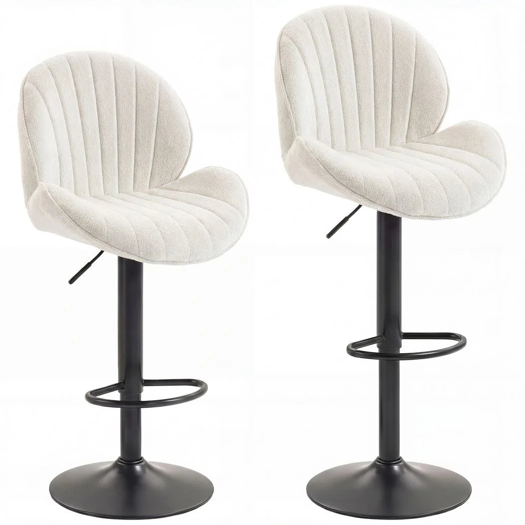 HOMCOM Set of 2 Swivel Bar Stools with Back, Adjustable Height and Footrest – Chenille Kitchen Stools, Cream