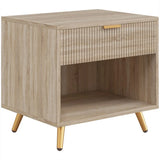 HOMCOM Bedside Table with Drawer and Open Compartment – Bedroom Nightstand, Natural Wood Finish