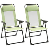 Outsunny Set of 2 Folding Garden Chairs with 5-Position Reclining High Back and Headrests – Texteline Seat