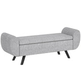 HOMCOM Storage Ottoman Bench with Armrests, 53.8L Lift-Top Storage & Rubberwood Legs – Upholstered Linen Window Seat, Dark Grey