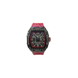 Longbo Gents Quartz Skeleton Watch with Clear Dial and Red Rubber Strap – Black Bling Fashion Wrist Watch