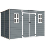 Outsunny 10 x 6ft Resin Garden Shed with Floor, Windows, Lockable Doors and Vents – Outdoor Storage, Grey