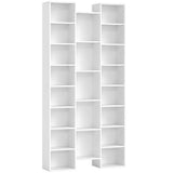 HOMCOM 21-Compartment Bookshelf with Asymmetrical Layout and Anti-Tipping Device – Steel and Board, White